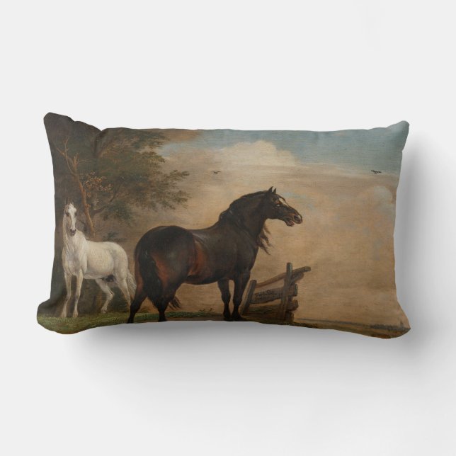 Two Horses in a Meadow Near a Gate (Paulus Potter) Lumbar Cushion (Front)