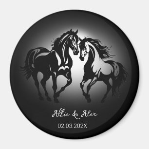 Two horses in love black white horse lover couple magnet