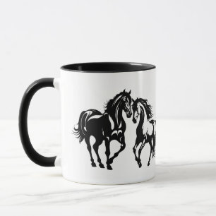 Two horses in love black white horse lover couple mug
