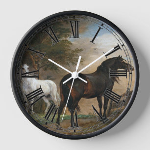 Two Horses in pasture Clock