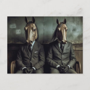 Two Horses in Suits AI Art Postcard