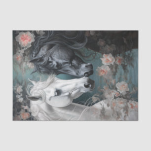 Two Horses Lovingly Facing Each Other with Flowers Tissue Paper