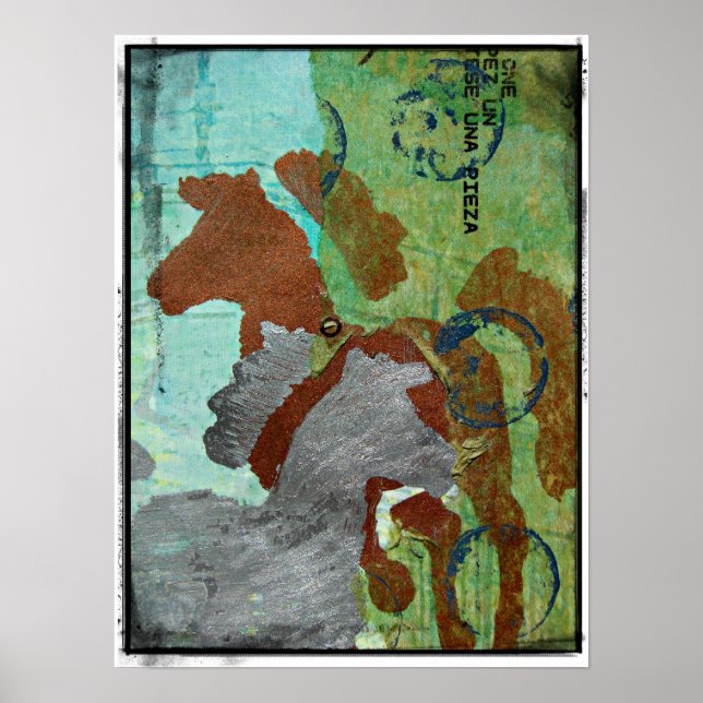 Two Horses Mixed Media Poster (Front)