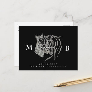 Two Horses Monogram Black Wedding Save the Date Announcement Postcard