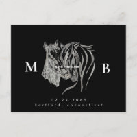 Two Horses Monogram Black Wedding Save the Date