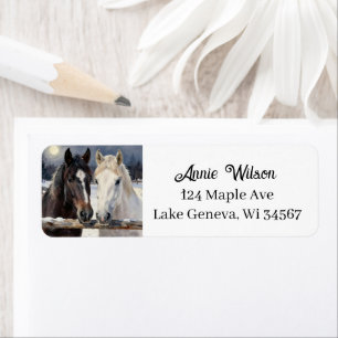 Two Horses on a Snowy Farm   Personalized Return Address Label