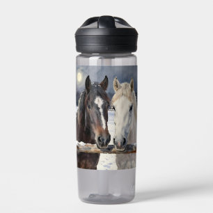 Two Horses on a Snowy Farm   Personalized Water Bottle