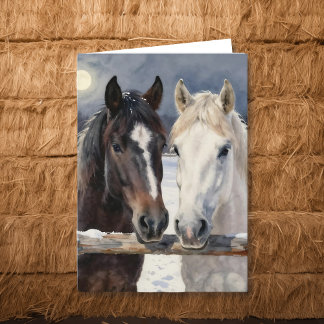 Two Horses on a Snowy Farm | Thinking About You Card
