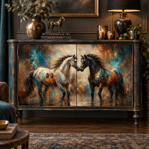Two Horses Painting Wall Art Horse Lover Decor Tissue Paper