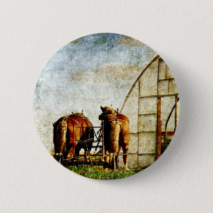 Two Horses Ready For Work 6 Cm Round Badge
