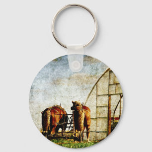 Two Horses Ready For Work Key Ring