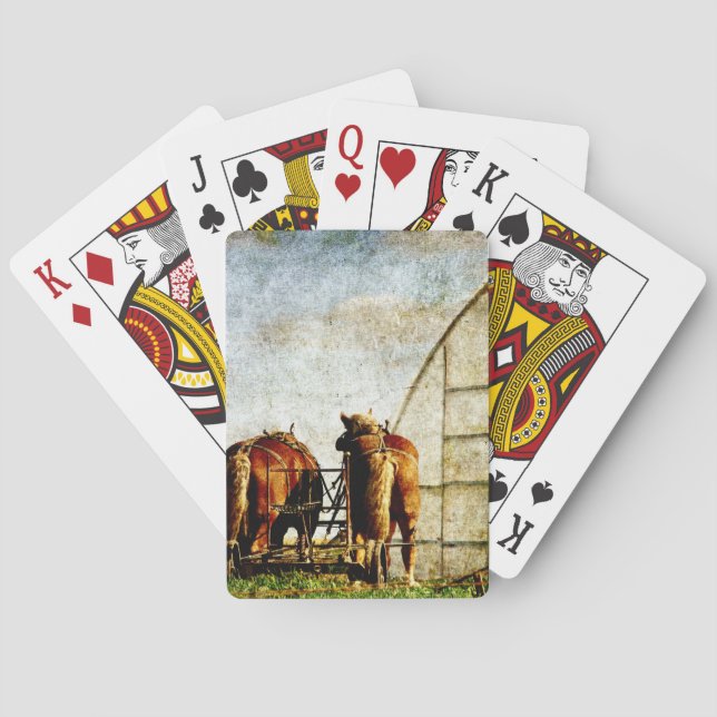 Two Horses Ready For Work Playing Cards (Back)