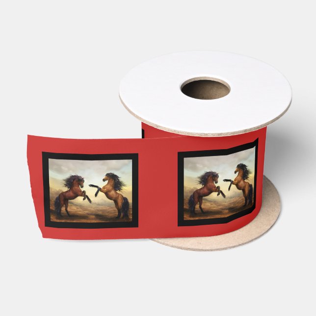 Two Horses Rearing Satin Ribbon (Spool)