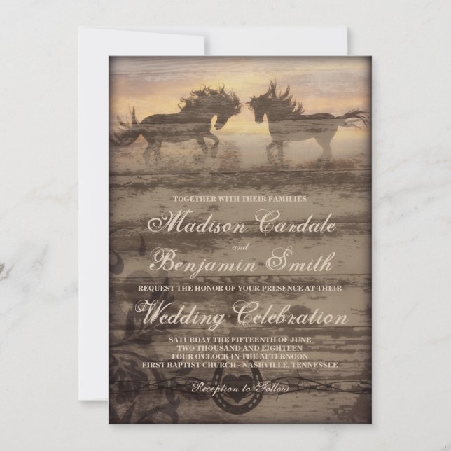 Two Horses Rustic Country Western Wedding Invites (Front)