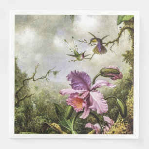 Two Hummingbirds and a Pink Orchid Napkin