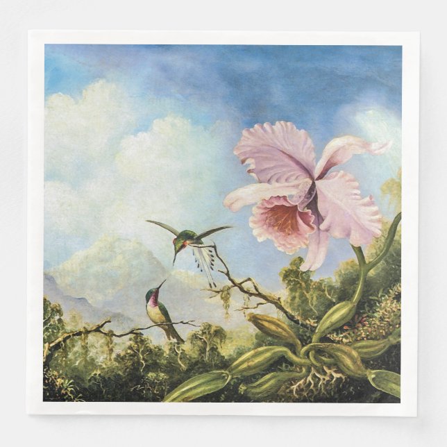 Two Hummingbirds and an Orchid  Paper Guest Towels Napkin (Front)