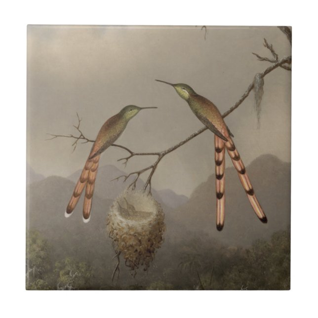 Two Hummingbirds with Their Young Tile (Front)