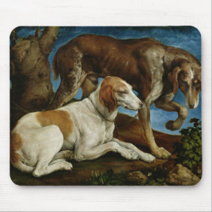 Two Hunting Dogs Tied to a Tree Stump, c.1548-50 Mouse Pad