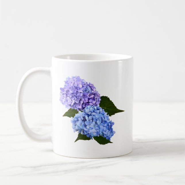 Two Hydrangea Lavender and Blue Coffee Mug (Left)
