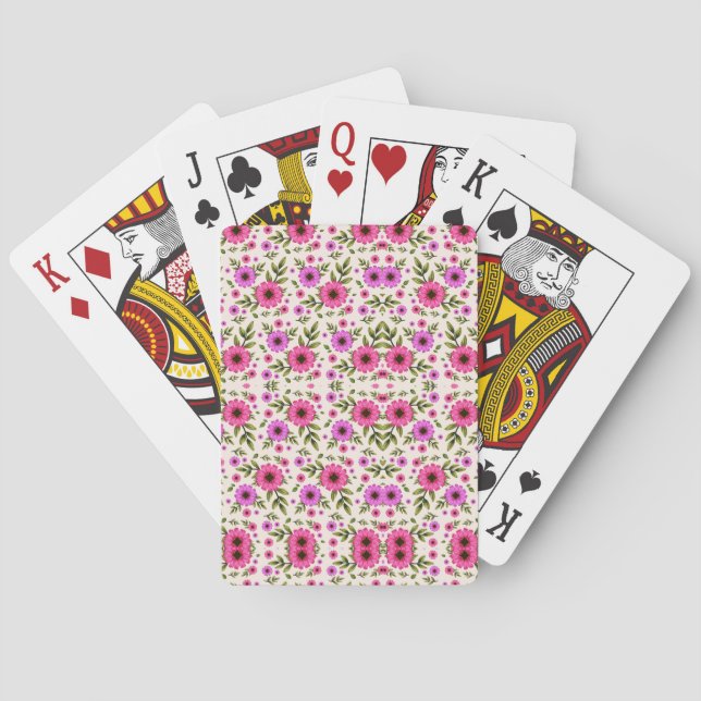 Two images showing playing cards with a floral  (Back)