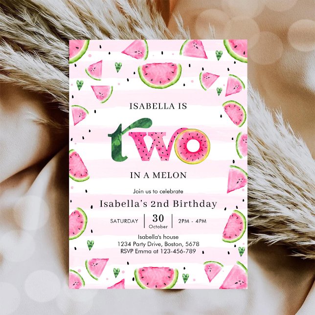 Two In A Melon Watermelon 2nd Birthday Invitation (Creator Uploaded)