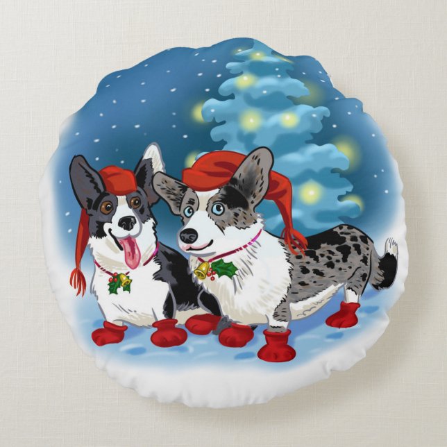 Two in one Corgi Christmas Round Cushion (Back)