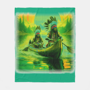Two Indians Are Rowing On The Lake Fleece Blanket