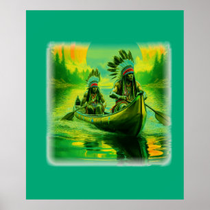 Two Indians Are Rowing On The Lake Poster