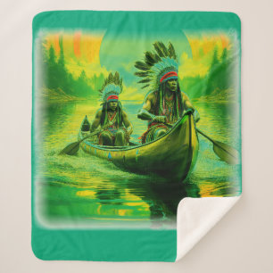 Two Indians Are Rowing On The Lake Sherpa Blanket