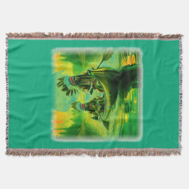 Two Indians Are Rowing On The Lake Throw Blanket (Front)