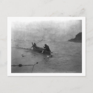 Two Indians Fishing on Lake Quinault on Canoe Postcard
