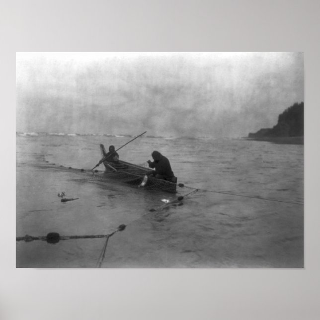 Two Indians Fishing on Lake Quinault on Canoe Poster (Front)