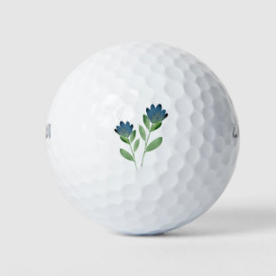 Two Indigo Blue Green Watercolor Flowers Golf Balls