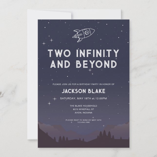 Two Infinity and Beyond Second Birthday Party Invitation (Front)