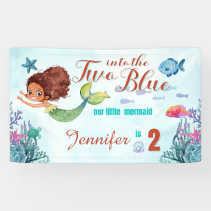 Two into the Blue Brown Mermaid Girls 2nd birthday Banner
