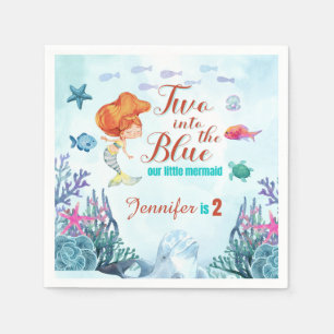 Two into the Blue Orang Mermaid Girls 2nd birthday Napkin