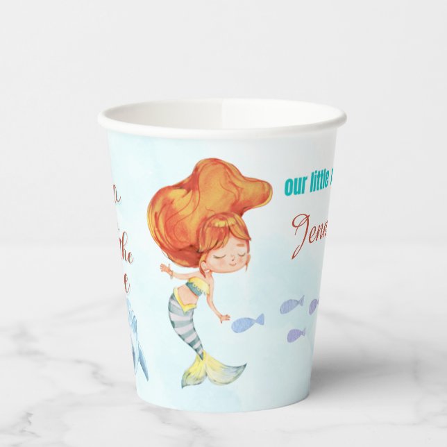 Two into the Blue Orang Mermaid Girls 2nd birthday Paper Cups (Left)
