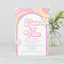 Two is a Vibe Groovy, Retro Girl Pastel Colours