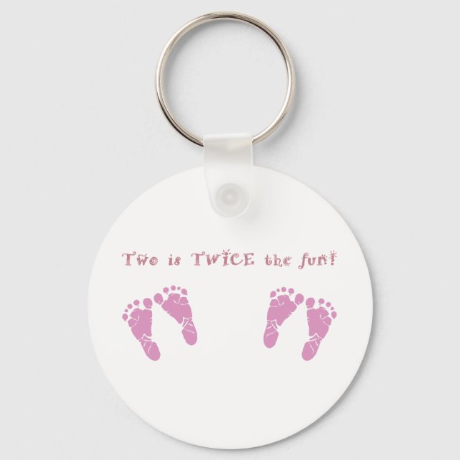 Two is twice the fun - twin girls key ring (Front)
