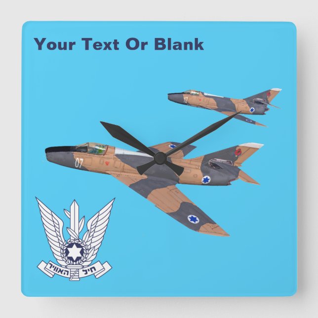 Two Israeli Super Mystères Square Wall Clock (Front)