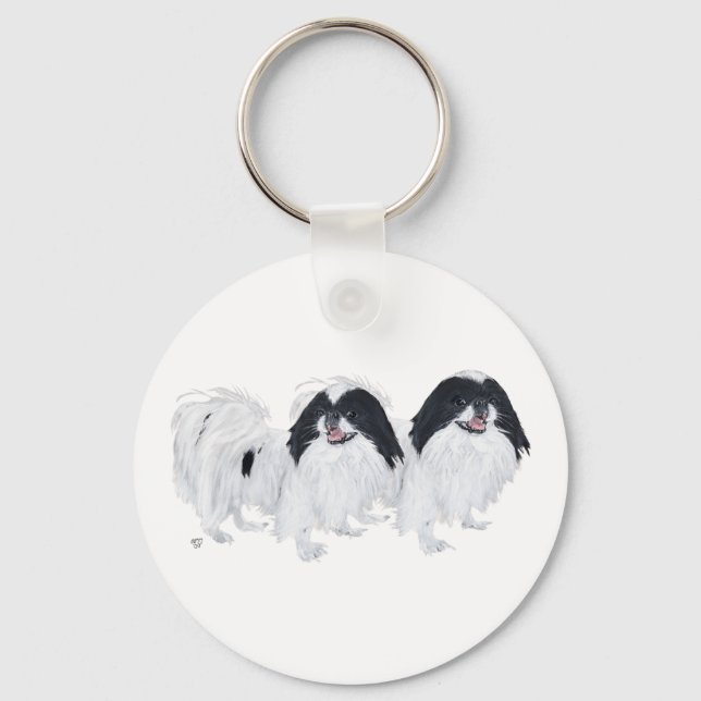 Two Japanese Chin Dogs Key Ring (Front)