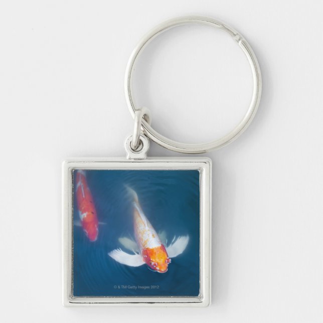 Two Japanese koi fish in pond Key Ring (Front)