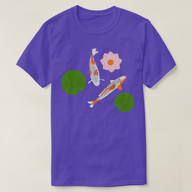 Two Japanese Koi Fish Waterlily Koi Pond T-Shirt (Design Front)