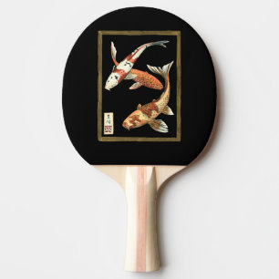 Two Japanese Koi Goldfish on Black Background Ping Pong Paddle