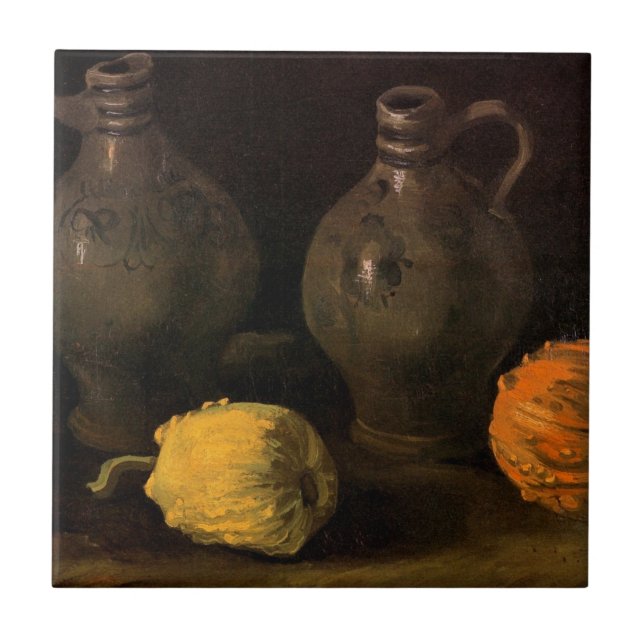 Two Jars and Two Pumpkins by Vincent van Gogh Ceramic Tile (Front)