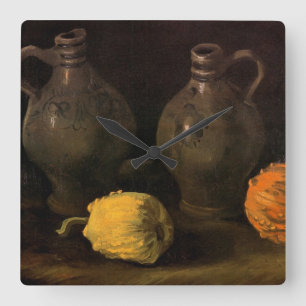 Two Jars and Two Pumpkins by Vincent van Gogh Square Wall Clock