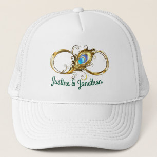 Two Joined Golden Peacock Wedding Bands Trucker Hat