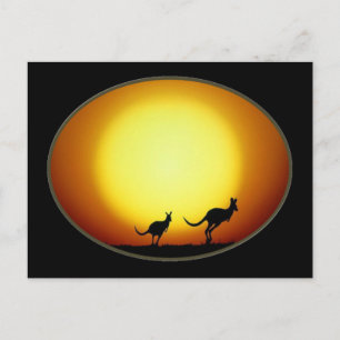 Two Kangaroos Silhouetted in an Oval Design Postcard