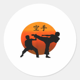 Two Karate Fighters With Rising Sun And Karate Wor Classic Round Sticker