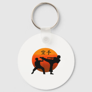 Two Karate Fighters With Rising Sun And Karate Wor Key Ring